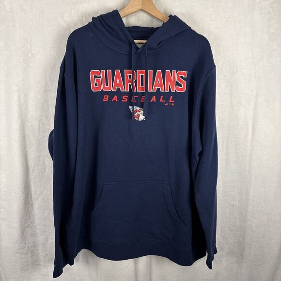 Majestic Cleveland Guardians Pullover Hoodie Navy Blue MLB Baseball Sz 2XL NWOT - Picture 1 of 6